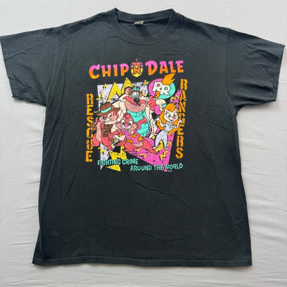 Disney Chip n Dale Rescue Rangers Graphic T-Shirt Black Mens Large Retro 90s
